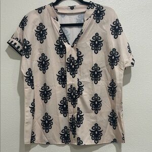 SHEIN Black and Cream Patterned Blouse